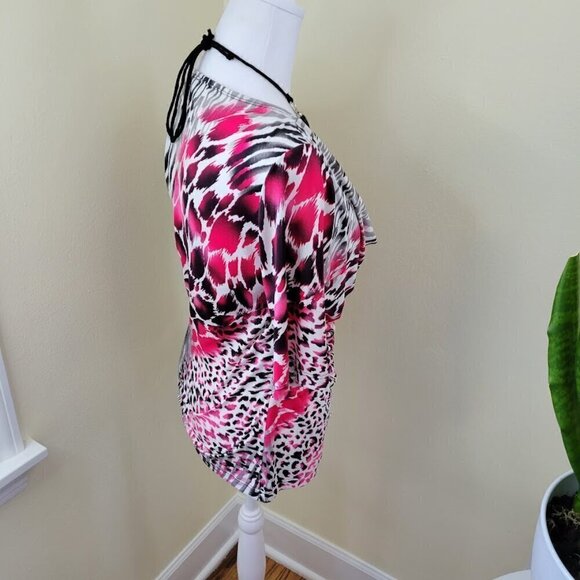 Conrad C Collection Short Sleeve Halter Insert Multicolor Animal Print Top Sz M - Picture 6 of 10